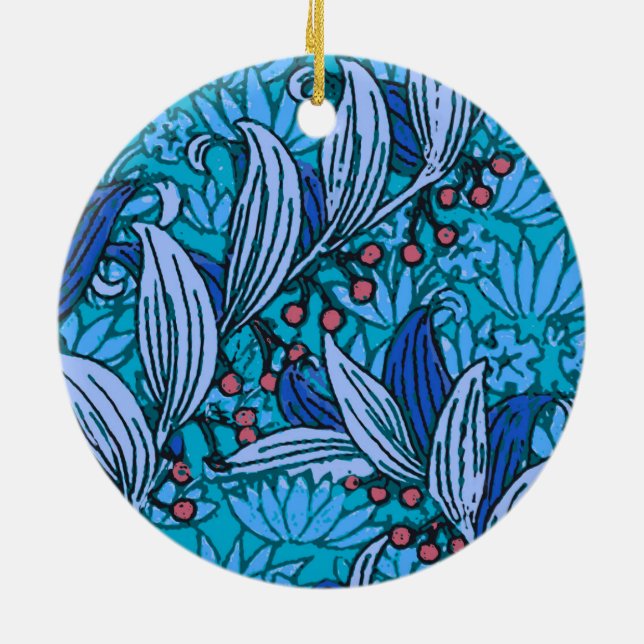 Ornement En Céramique Floral bleu ancien Boho moderne (Dos)