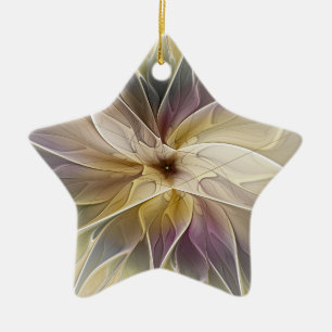 Ornement En Céramique Floral Gold Eggplant Abstrait Fractal Art Star
