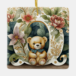 Ornement En Céramique FLoral Teddy Bear lettre O