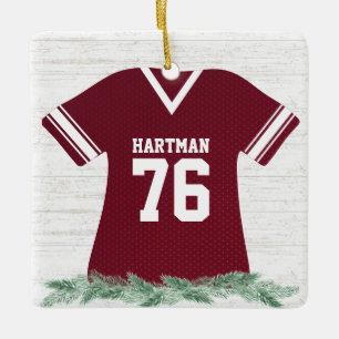 Ornement En Céramique Football Jersey Maroon et blanc avec photo