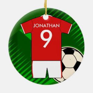 Ornement En Céramique Football personnalisé Jersey rouge et blanc