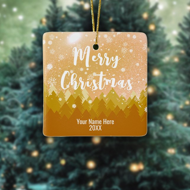 Ornement En Céramique Forêt de neige dorée recto verso Joyeux Noël (Créateur téléchargé)