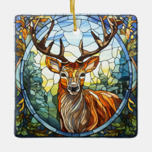 Ornement En Céramique Forêt de verre tendu Amis Stag Deer