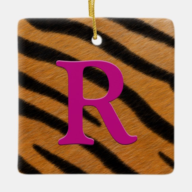 Ornement En Céramique Fourrure de tigre Monogramme personnalisé et messa (Devant)
