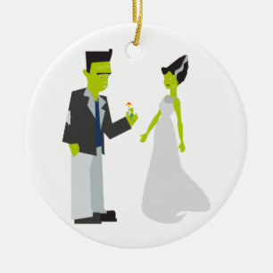 Ornement En Céramique Frankenstein et jeune mariée
