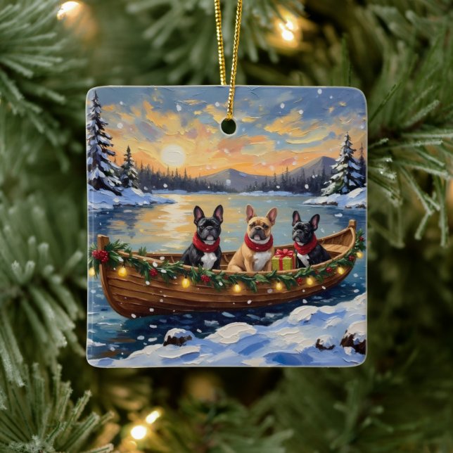 Ornement En Céramique French Bulldog Christmas Boat Holiday (Arbre)
