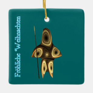 Ornement En Céramique Frohliche Weihnachten - Fractal Inuit Hunter