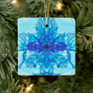 Ornement En Céramique FUMÉE BLEUE - Art Fractal -