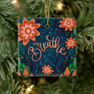 Ornement En Céramique Fun Floral Bleu Respirer l'Inspiribilité Encapante