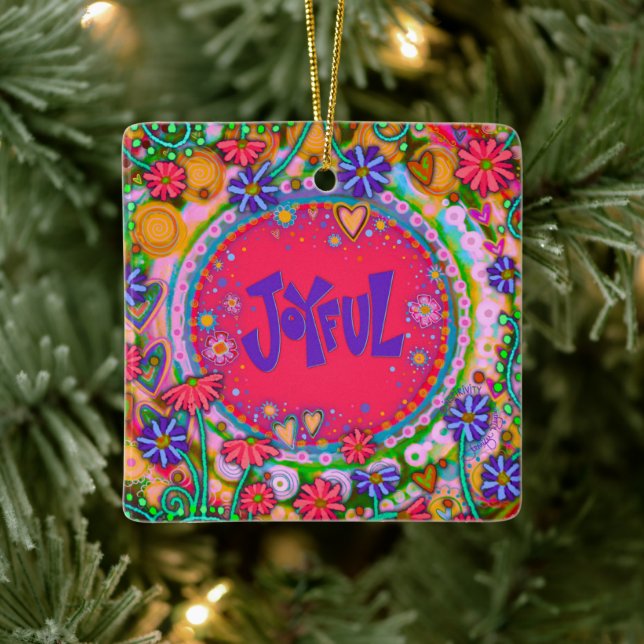 Ornement En Céramique Fun Floral Rose Joyful Joyful Inspirivity (Arbre)