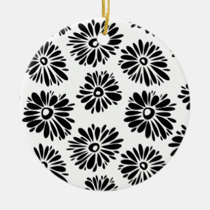 Ornement En Céramique Funky Black et blanc floral