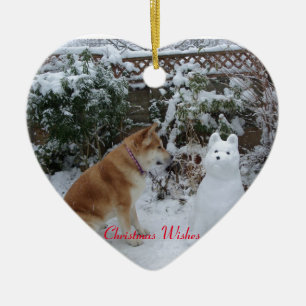 Ornement En Céramique funny akita snow dog snow scene seasonal