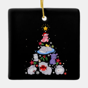 Ornement En Céramique Funny arbre de Noël hippo Hippopotame de Noël