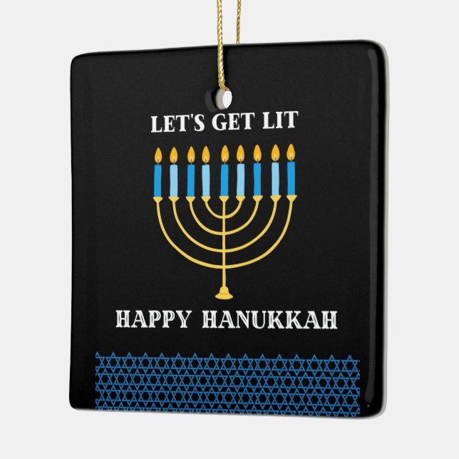 Ornement En Céramique Funny Cute Blue Hanukkah Menorah Design (Gauche)