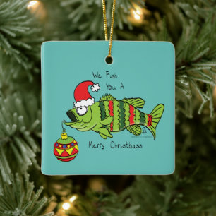 Ornement En Céramique Funny Fish Christmas Bass Fishing Cute Cartoon
