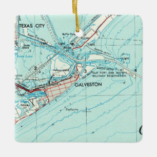Ornement En Céramique Galveston TX Topo Map