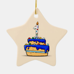 Ornement En Céramique Garçon 1er anniversaire, 1 sur le gâteau bleu doux