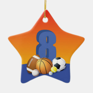 Ornement En Céramique Garçon 8e Anniversaire Ballons Sportifs