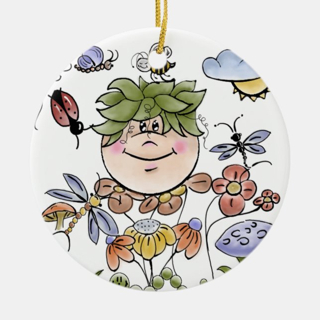 Ornement En Céramique Garden Fairy Folk Art Baby Boy's (Devant)