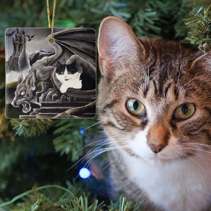 Ornement En Céramique Gargouille gothique Chat Fantastique sombre Châtea