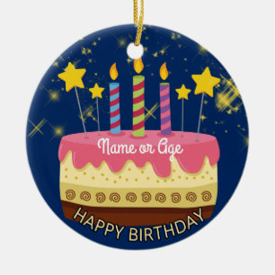 Ornement En Céramique Gâteau d'anniversaire de CERCLE avec des étoiles
