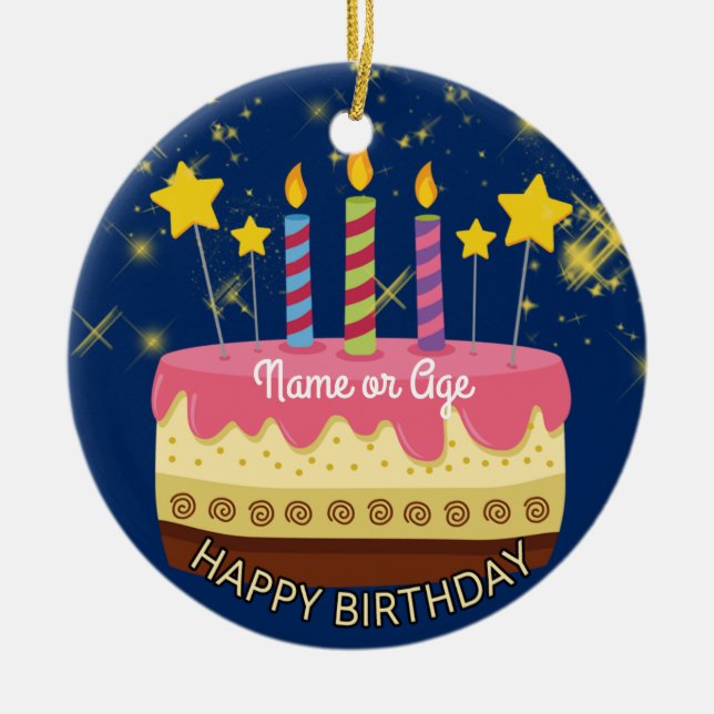 Ornement En Céramique Gâteau d'anniversaire de CERCLE avec des étoiles (Devant)
