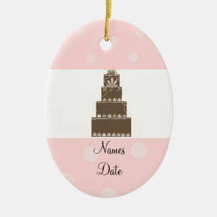 Ornement En Céramique Gâteau de Mariage Rose Tendre et Chocolat