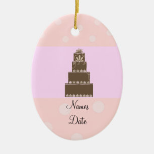 Ornement En Céramique Gâteau Mariage rose et chocolat doux