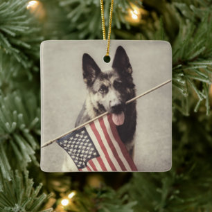 Ornement En Céramique German Shepherd With US Flag