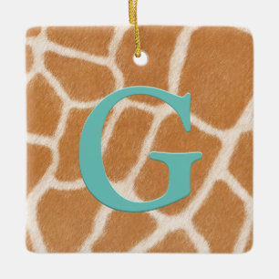Ornement En Céramique Giraffe Fourrure Personnalisée Monogramme & Messag