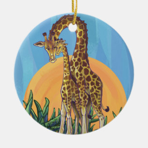 Ornement En Céramique Giraffe maman et bébé