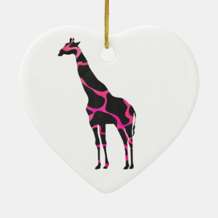 Ornement En Céramique Giraffe Rose chaud et Silhouette noire