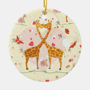 Ornement En Céramique Giraffes en amour