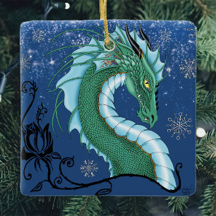 Ornement En Céramique Glace de dragon émeraude mystique Flocons de neige
