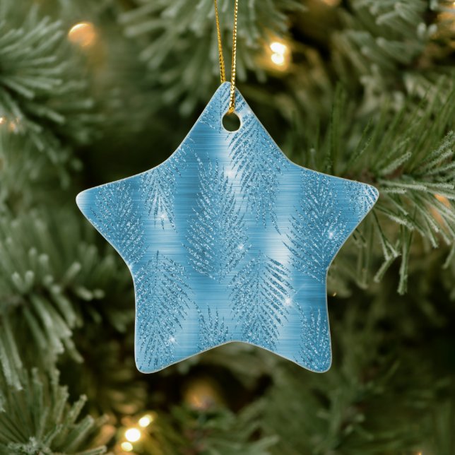 Ornement En Céramique Glam Aqua Blue Parties scintillant tropicales Feui (Arbre)