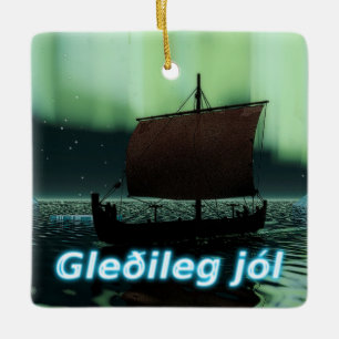 Ornement En Céramique Gleðileg Jól - Viking Ship