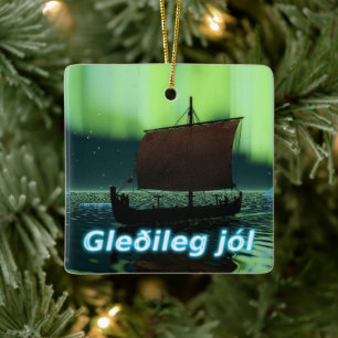 Ornement En Céramique Gleðileg Jól - Viking Ship