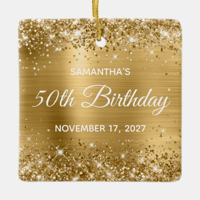 Ornement En Céramique Glittery Gold Foil 50e anniversaire (Devant)