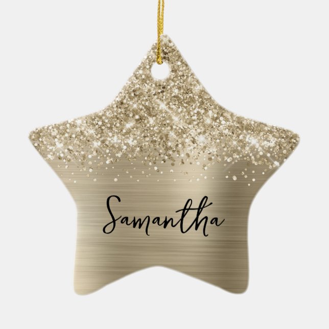 Ornement En Céramique Glittery Pale Gold Glam Name Star (Devant)