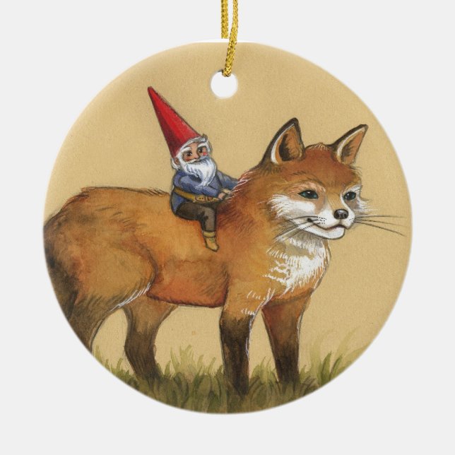 Ornement En Céramique Gnome de forêt et Fox rouge (Devant)