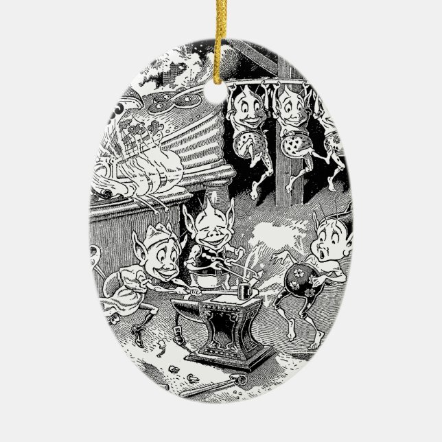 Ornement En Céramique Gnome de forgeron à la forge (Devant)