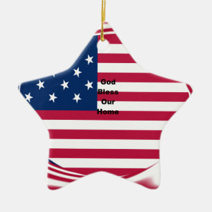 Ornement En Céramique God Bless Our Home : USA Flag Swirl Art