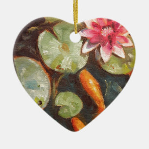 Ornement En Céramique Gold Fish Koi Pond Water Lilies