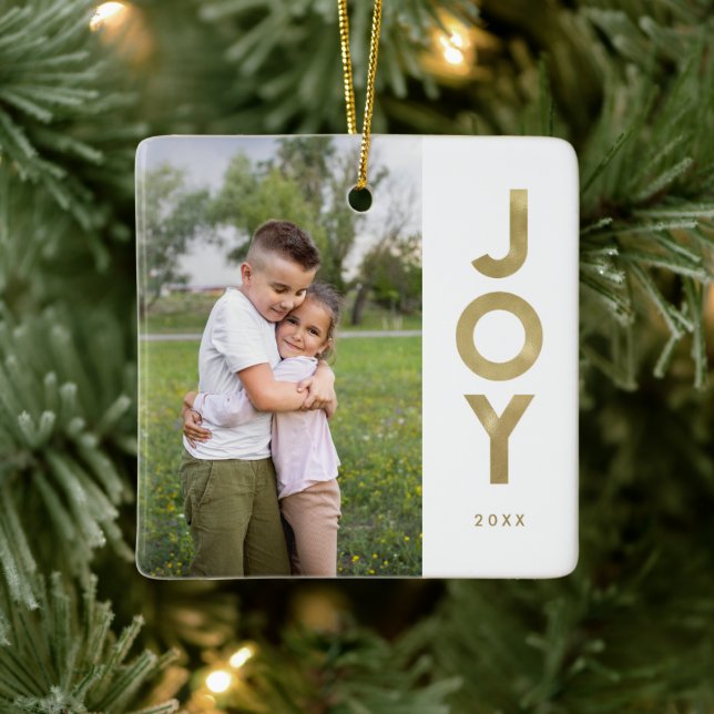 Ornement En Céramique Gold Foil Look JOIR Photo de Noël (Arbre)