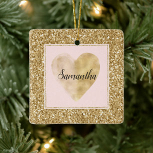 Ornement En Céramique Gold Glitz Parties scintillant Nom du coeur