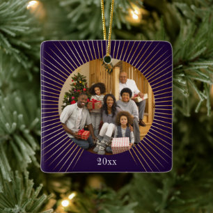 Ornement En Céramique Gold Line Purple Photo Famille Noël