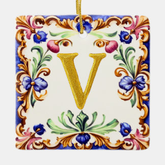 Ornement En Céramique Golden Alphabet – Letter V