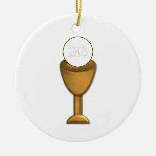 Ornement En Céramique Golden Chalice and Host
