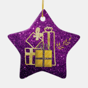 Ornement En Céramique Golden Christmas présente la Parties scintillant P