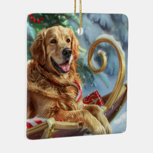 Ornement En Céramique Golden Retriever Chien Festif de Noël